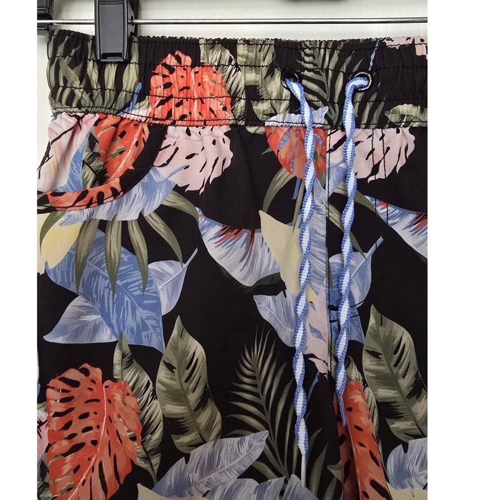 Womens Black Tropical Monstera Leaf Print Floral Elastic Waist Shorts Size M - Picture 3 of 7